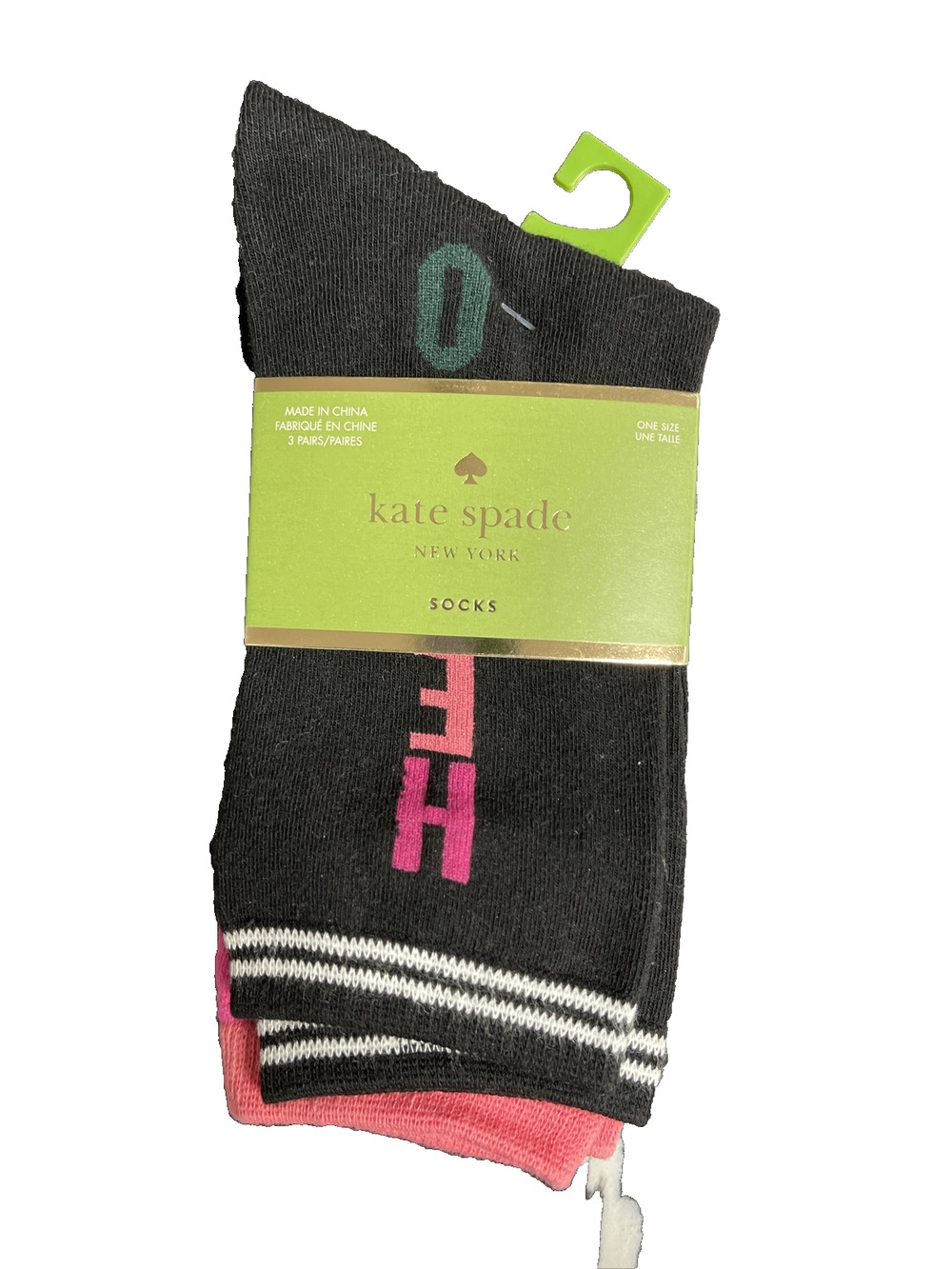 KATE SPADE Love Heart Trouser Socks Set 3 pair Crew Black Pink White NEW